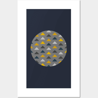 Geometric Triangles Pattern in Mustard, Grey and Blue Posters and Art